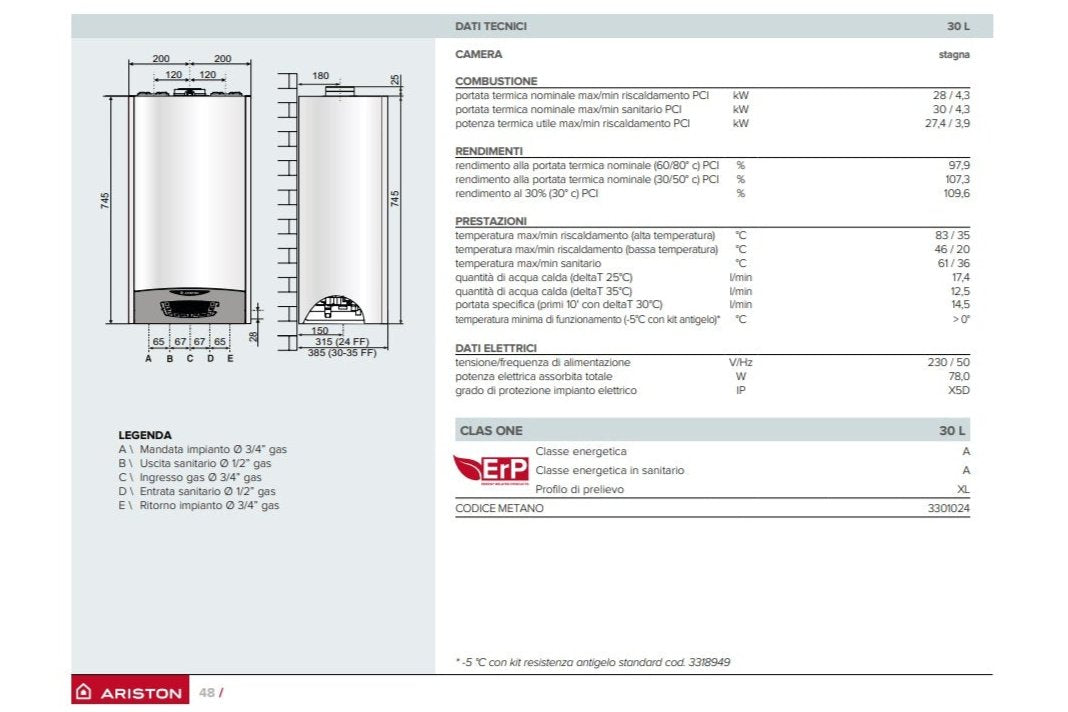 CALDAIA ARISTON CLAS ONE 30L WI-FI